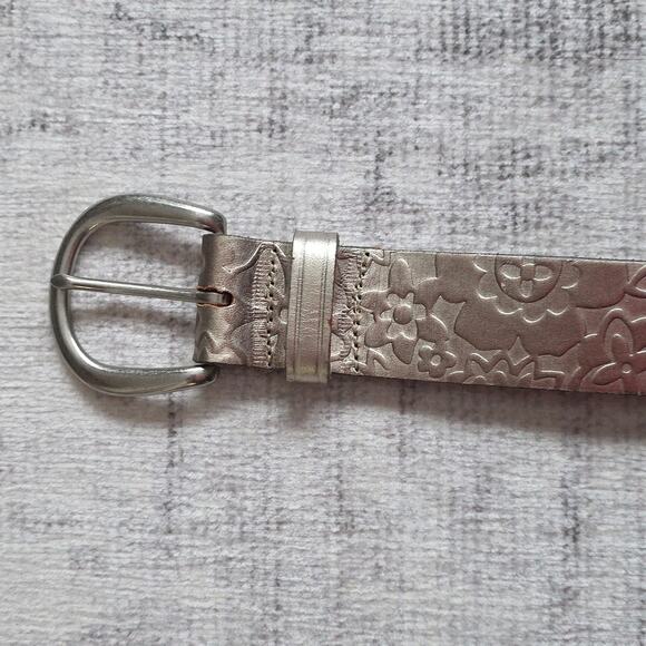 Vintage Fossil Silver Metallic Embossed Textured Genuine Leather Belt Womens L main image 8